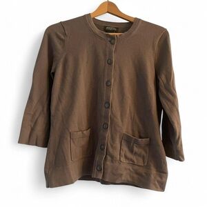 Eddie Bauer Women’s L Brown Knit Cotton Nylon Button-Up 3/4 Sleeve Cardigan